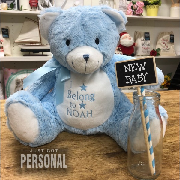Personalised New Baby Teddy Bear - I Belong To - Cuddly Soft Toy - Baby Boy Baby Girl